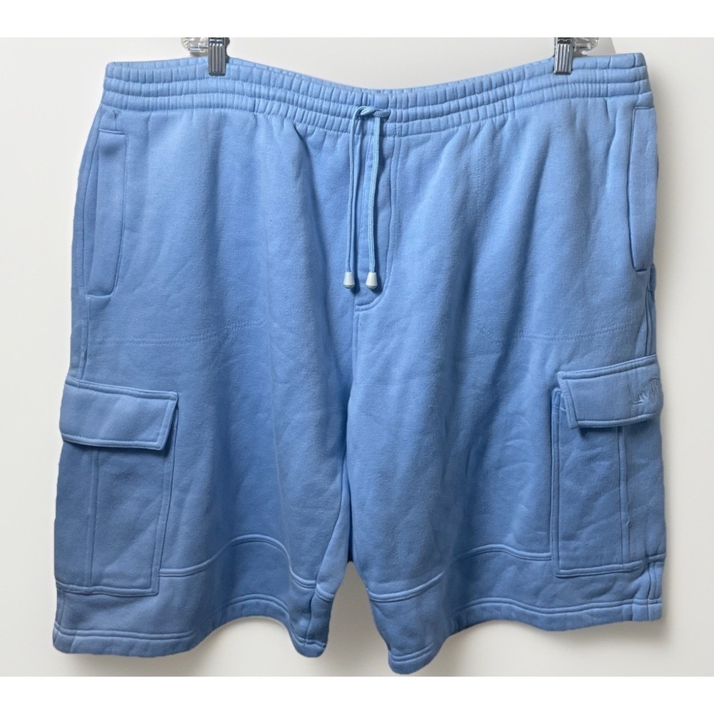 Limitz Street Wear Oversized Baggy Baby Blue Fleece Cargo Shorts Men's Size XL